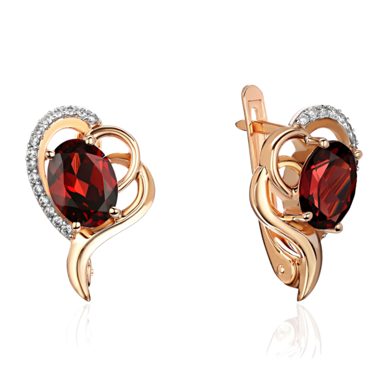 Серьги из красного золота 585 пробы с гранатами и фианитами 01С3115320Р-1