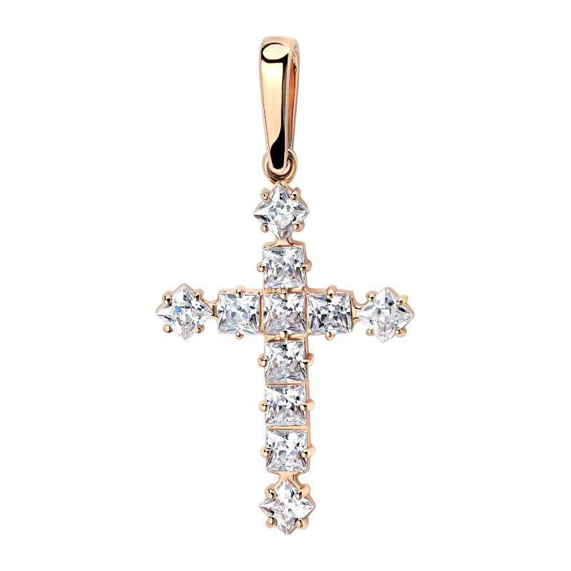 Крест из красного золота 585 пробы без с фианитами 01Р110792