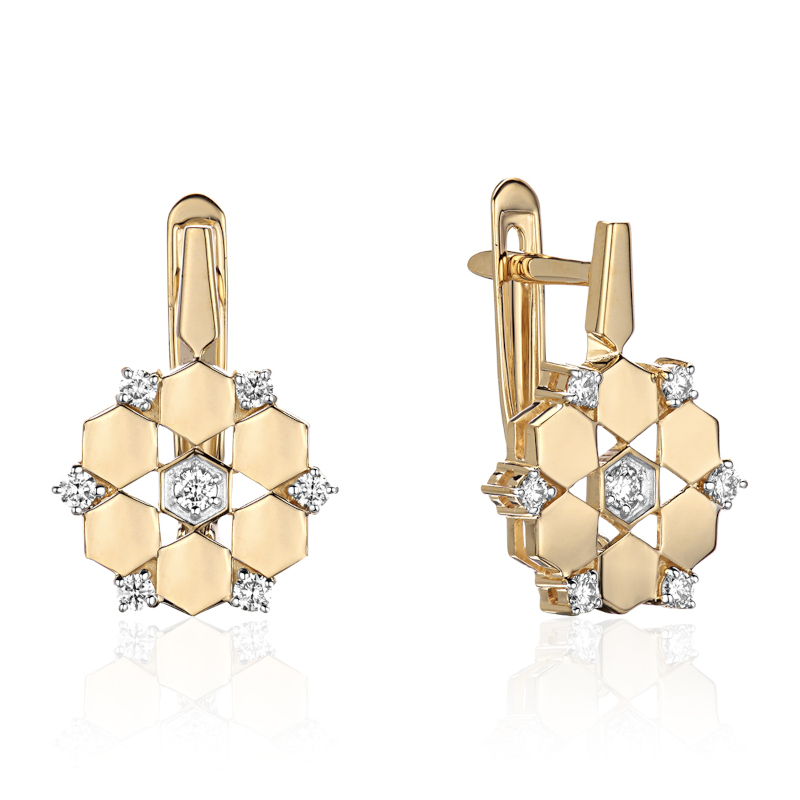 Серьги из желтого золота 585 пробы с бриллиантами 01С6315593Р