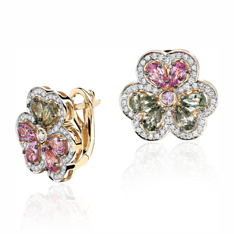 Серьги из желтого золота 585 пробы с сапфирами и бриллиантами 01С6312993-4 Серьги из желтого золота 585 пробы с сапфирами и бриллиантами 01С6312993-4