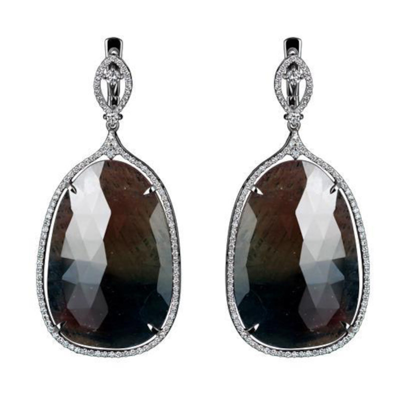 Серьги из белого золота 585 пробы с корундами и бриллиантами 01С626580-1 Серьги из белого золота 585 пробы с корундами и бриллиантами 01С626580-1