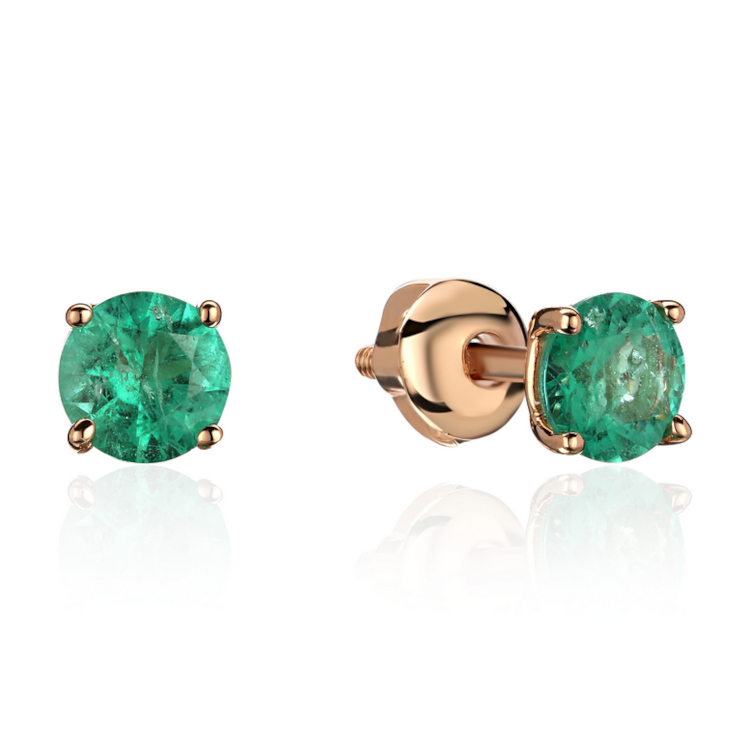 Серьги из красного золота 585 пробы с изумрудами 01С514138-1