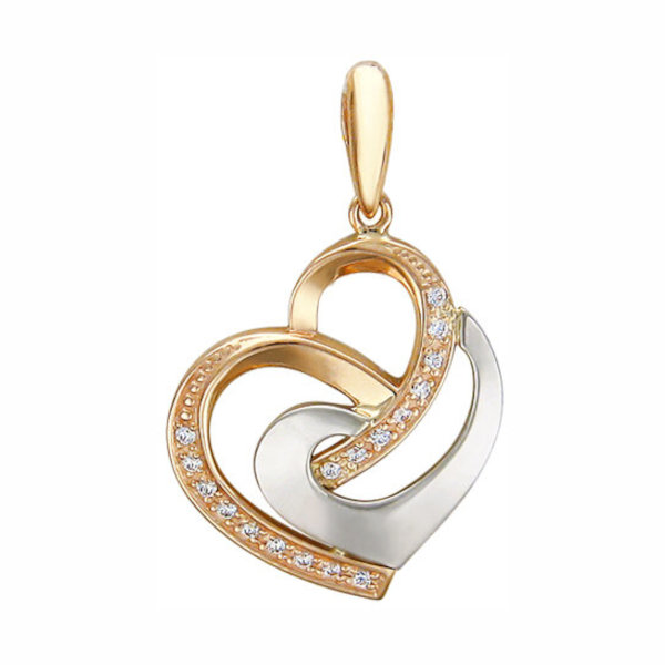 Подвеска из комбинированного золота 585 пробы с фианитами 01П161486