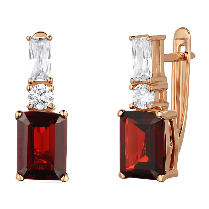 Серьги из красного золота 585 пробы с фианитами и гранатами 01С3115375-3