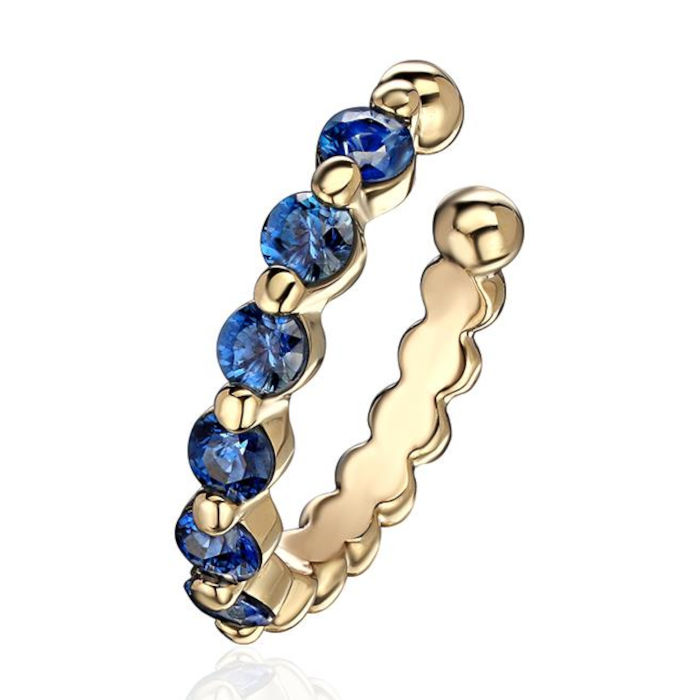 Серьга кафф без прокола одиночная из желтого золота 585 пробы с сапфирами 01С5316780-2