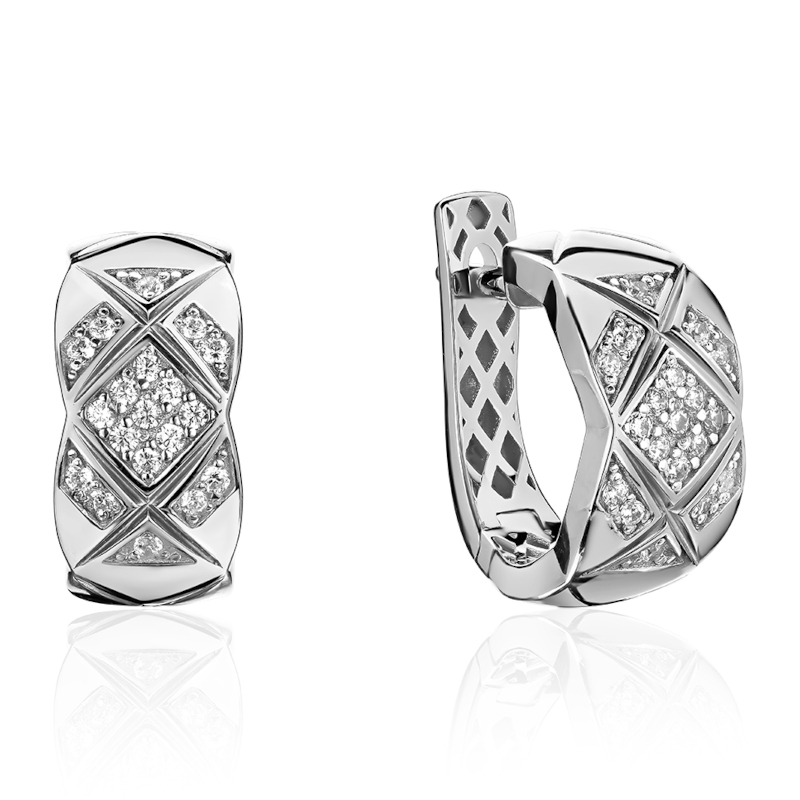 Серьги из белого золота 585 пробы с фианитами 01С1215315