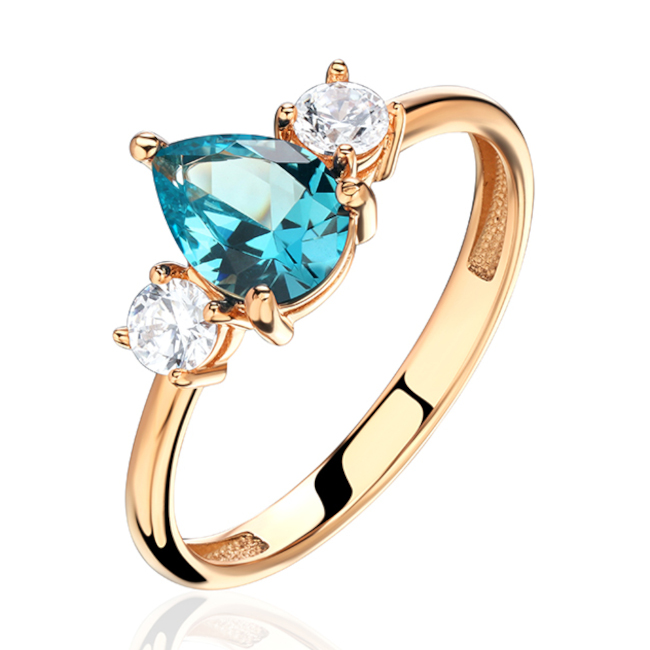 Кольцо из красного золота 585 пробы с наноситал турмалином и фианитами 01К2115337-5