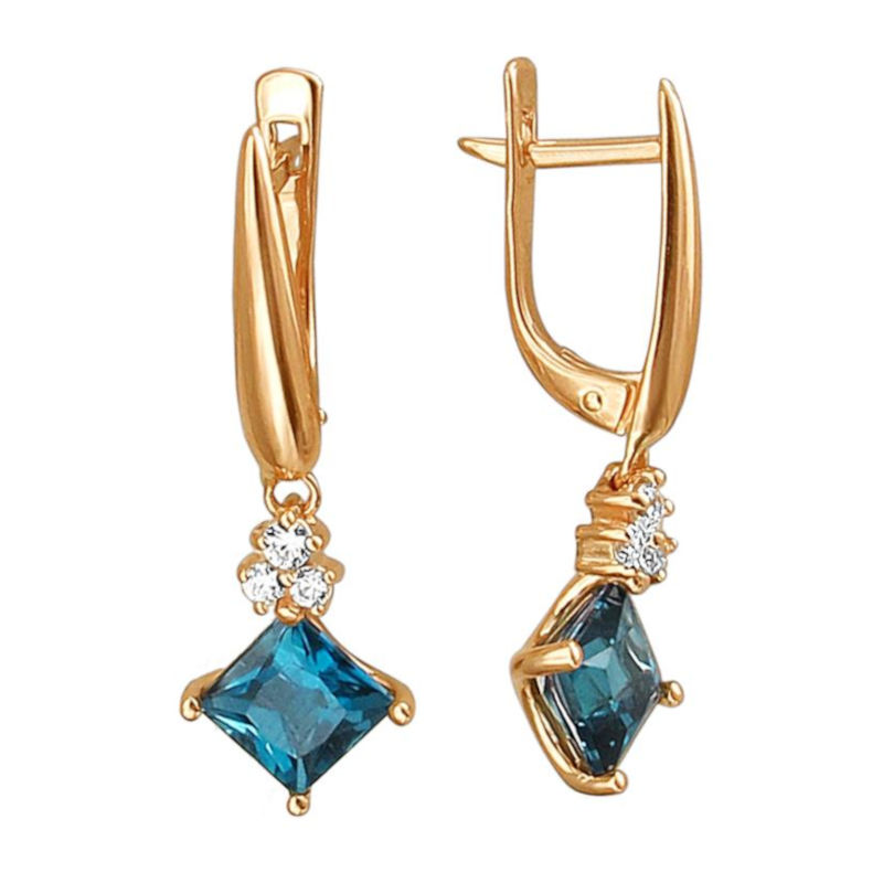 Серьги из красного золота 585 пробы с топазами и фианитами 01С315341-7