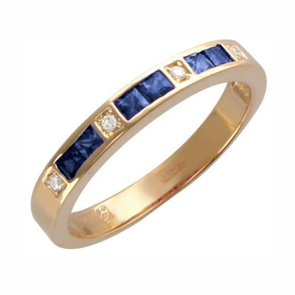 Кольцо из красного золота 585 пробы с сапфирами и бриллиантами 01К613983-2