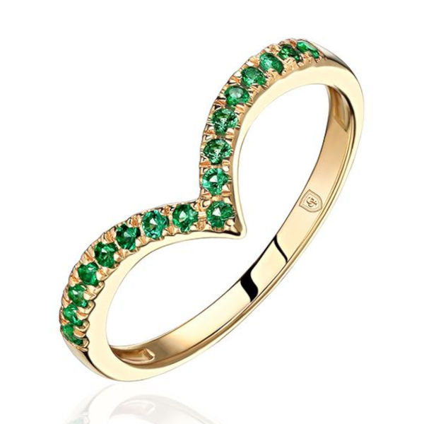 Кольцо из желтого золота 585 пробы с изумрудами 01К5316631-1