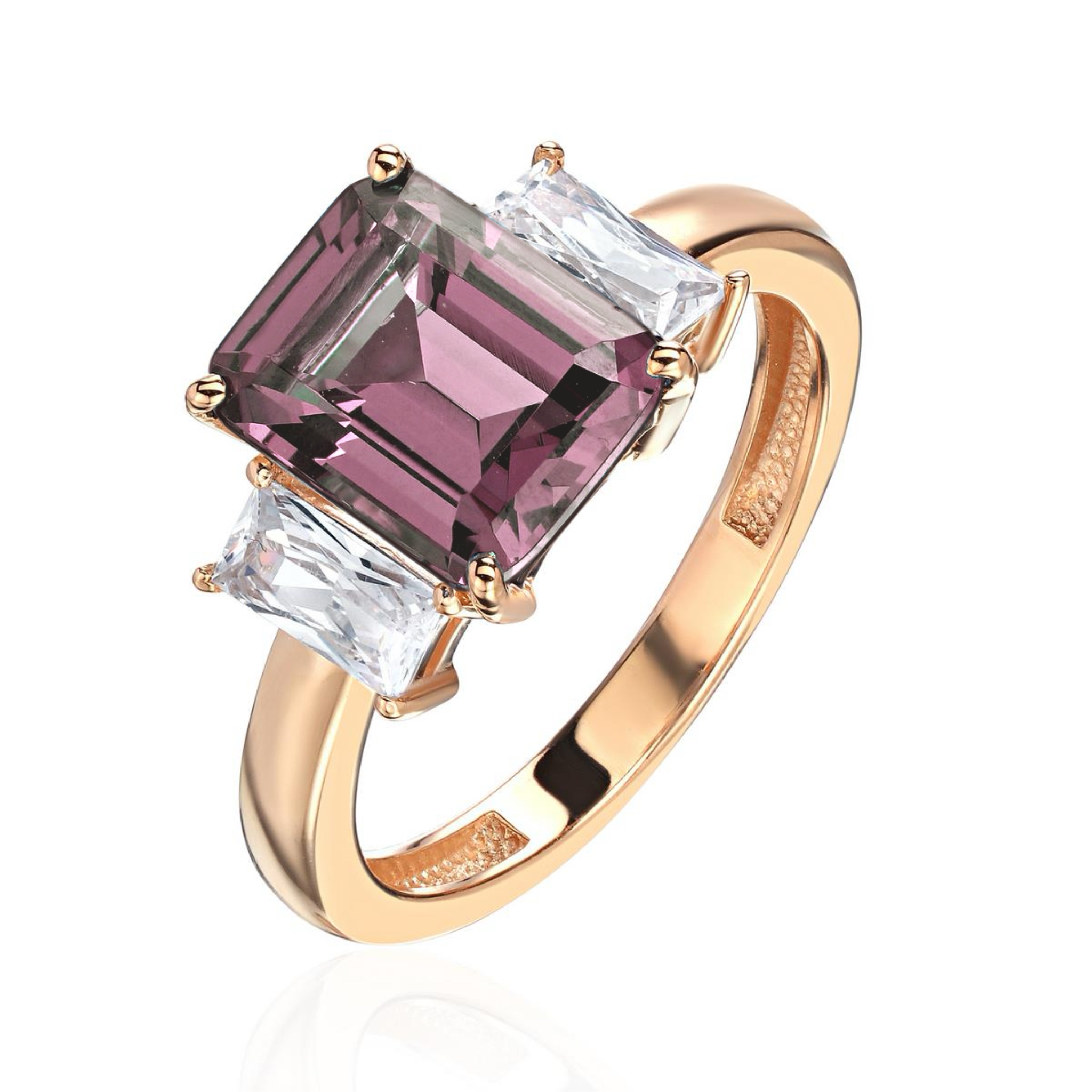 Кольцо из красного золота 585 пробы с наносинтал морганитом и фианитами 01К2115383-4