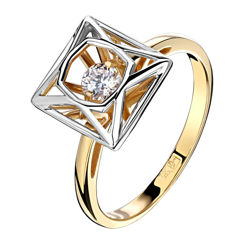 Кольцо из желтого золота 585 пробы c фианитом 01К137954