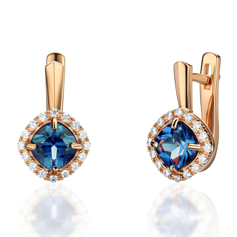 Серьги из красного золота 585 пробы с наноситал топазами и фианитами 01С2115434-1