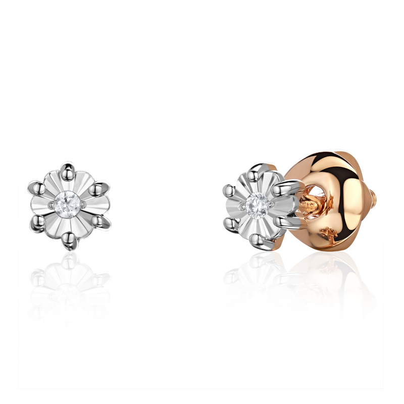 Серьги из комбинированного золота 585 пробы с фианитами 01С1615915