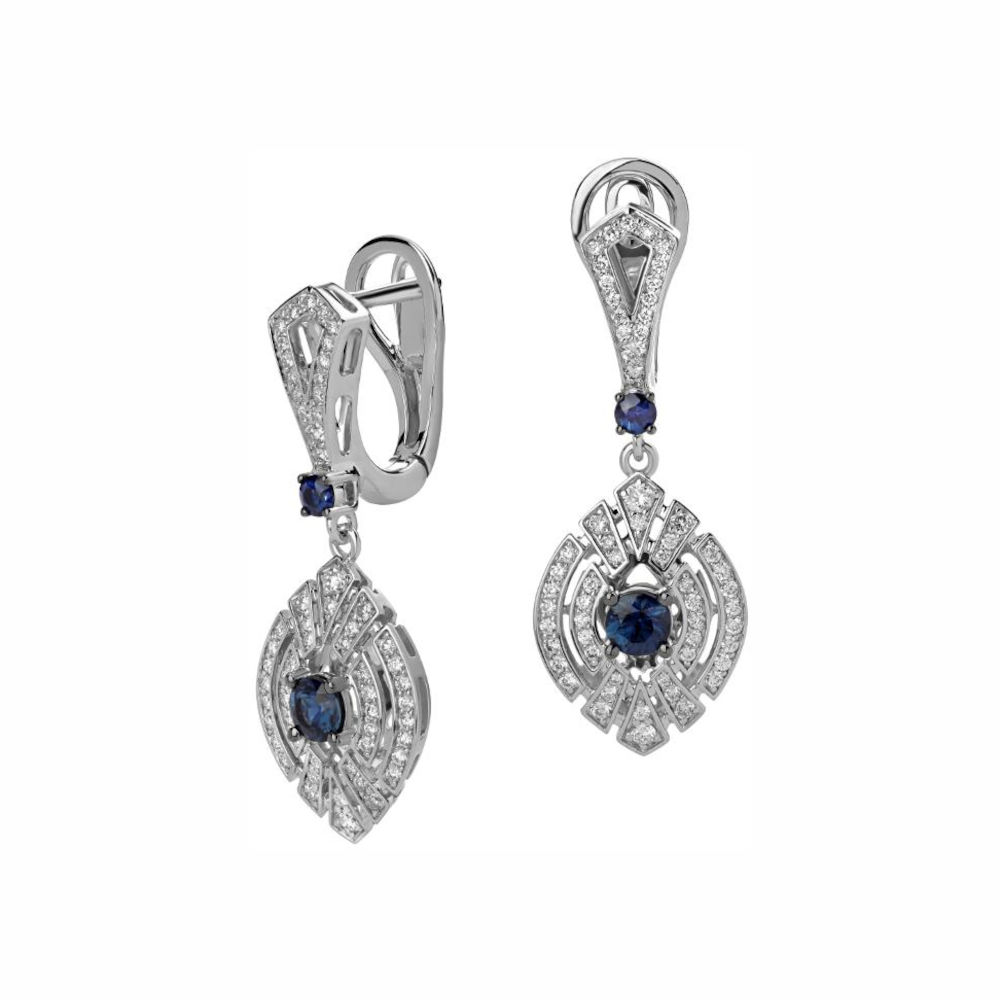 Серьги из белого золота 585 пробы с сапфирами и бриллиантами 01С6213083-2 Серьги из белого золота 585 пробы с сапфирами и бриллиантами 01С6213083-2