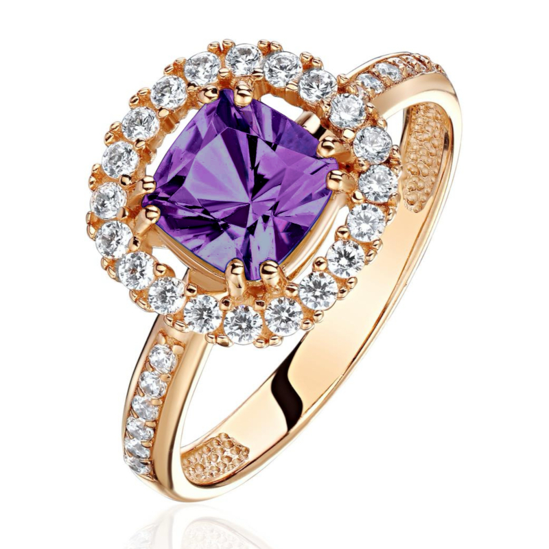 Кольцо из красного золота 585 пробы с аметистом и фианитами 01К3116538-5