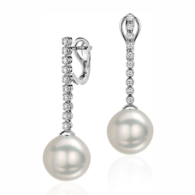 Серьги из белого золота 585 пробы с жемчугом и бриллиантами 01С6213002-4