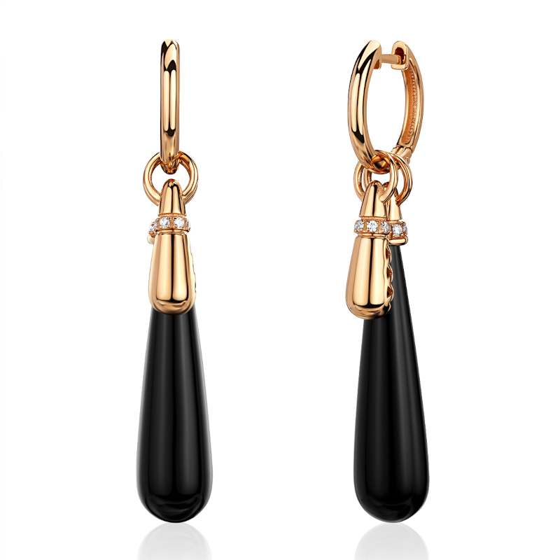 Серьги из красного золота 585 пробы с фианитами и агатами 01С4115586Р-1