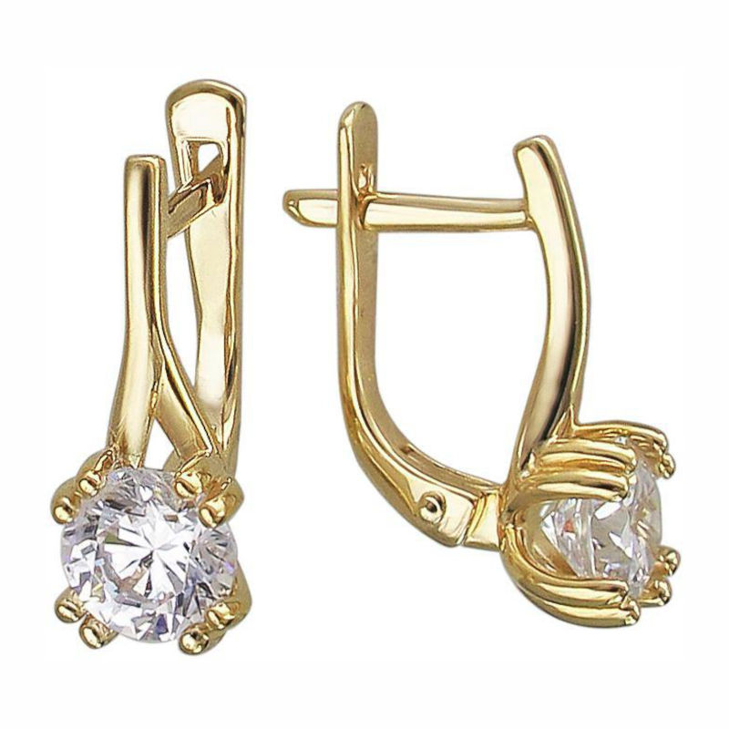 Серьги из желтого золота 585 пробы с фианитами 01С138636