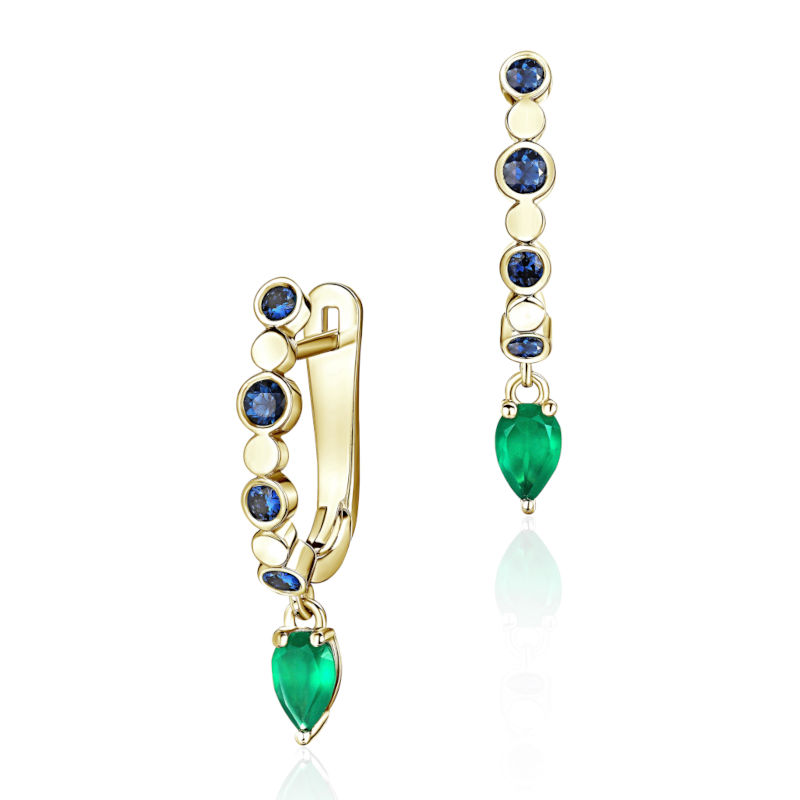 Серьги из желтого золота 585 пробы с агатами и сапфирами 01С5315452-1