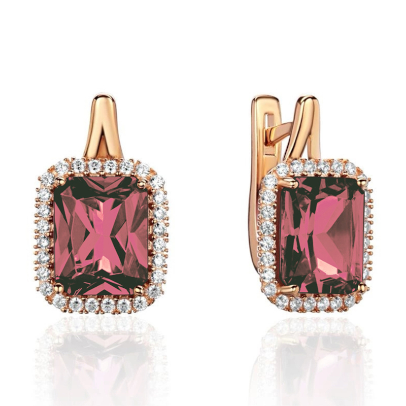 Серьги из красного золота 585 пробы с наносинтал морганитами и фианитами 01С2116536-5