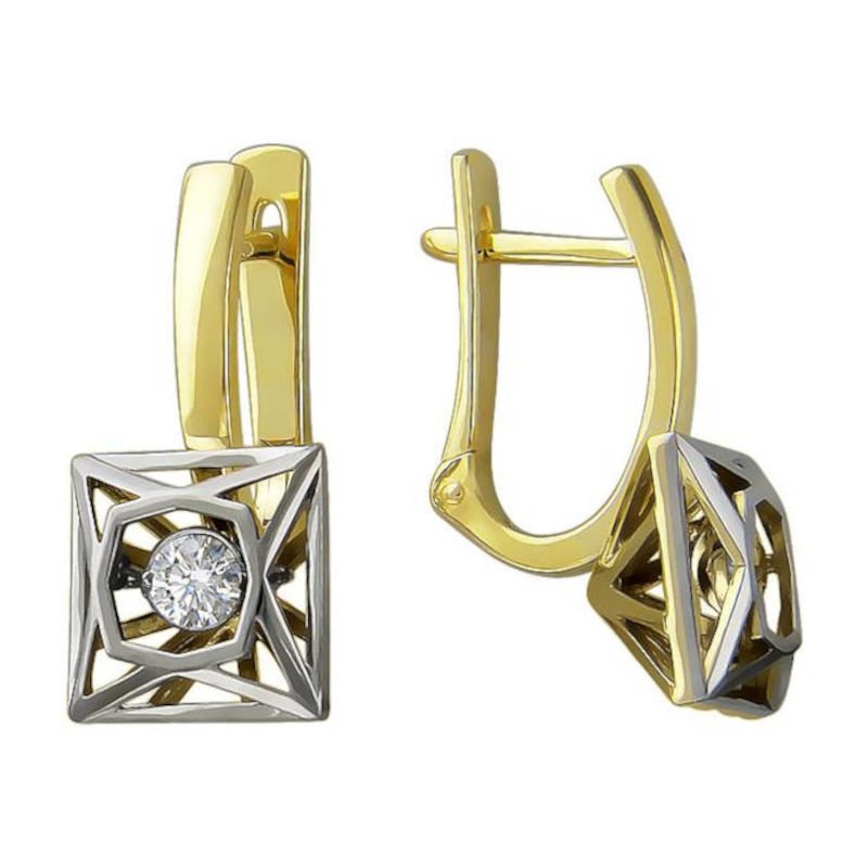 Серьги из желтого золота 585 пробы с фианитами 01С137954