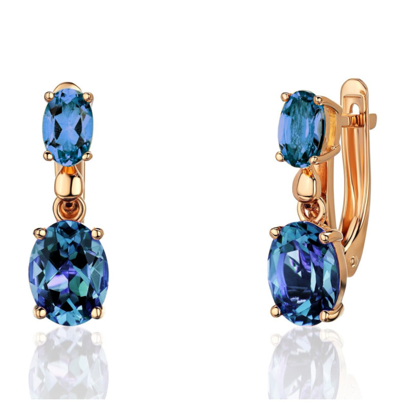 Серьги из красного золота 585 пробы с наноситал топазами 01С2115381-1