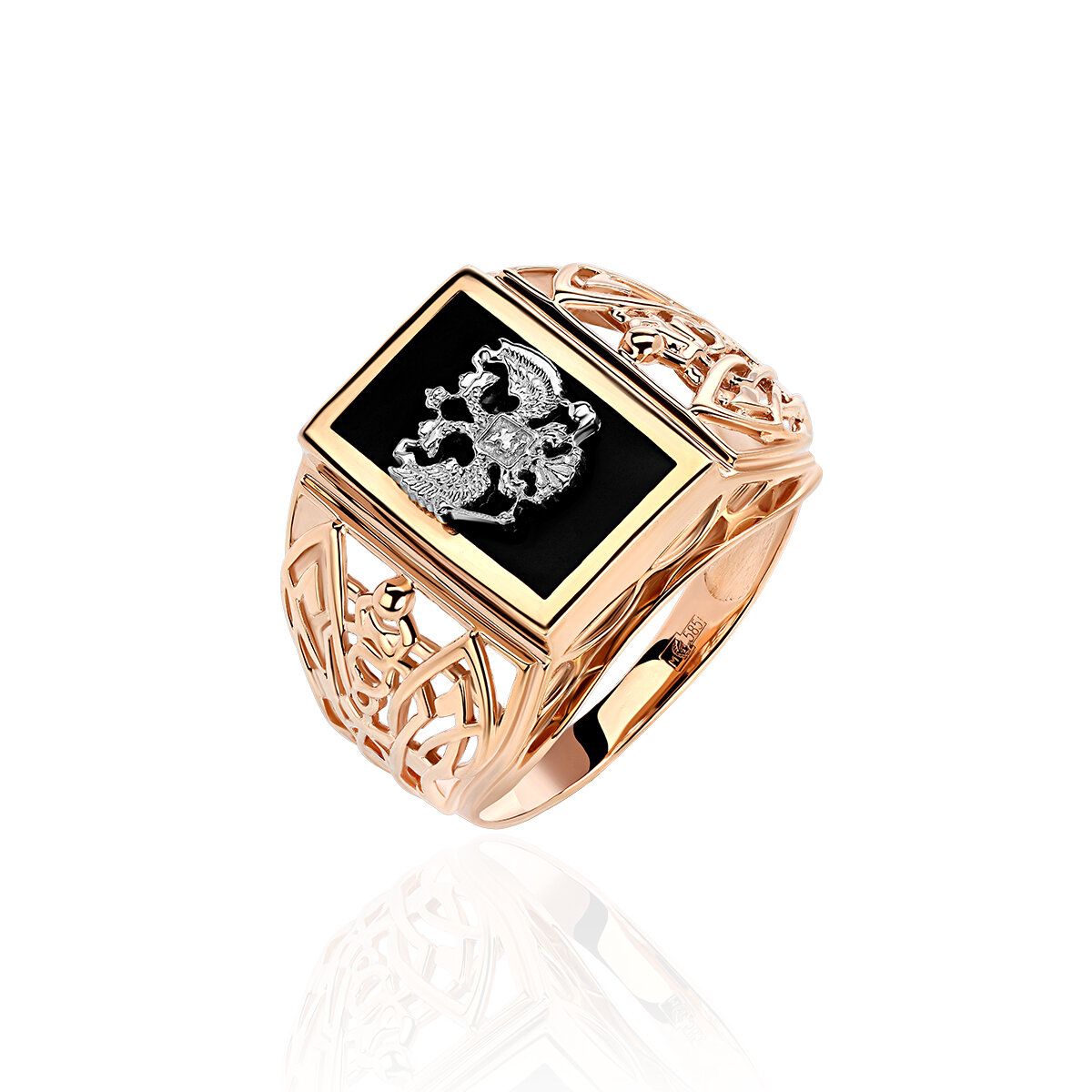 Перстень из двух цветов золота 585 пробы с агатом