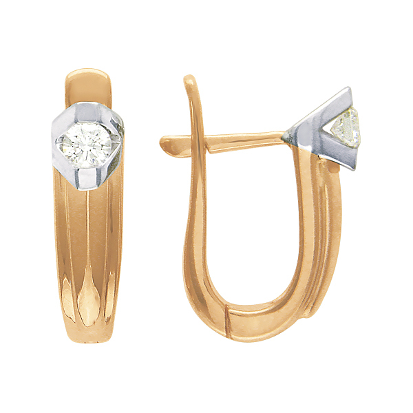 Серьги из комбинированного золота 585 пробы с бриллиантами 01С665040