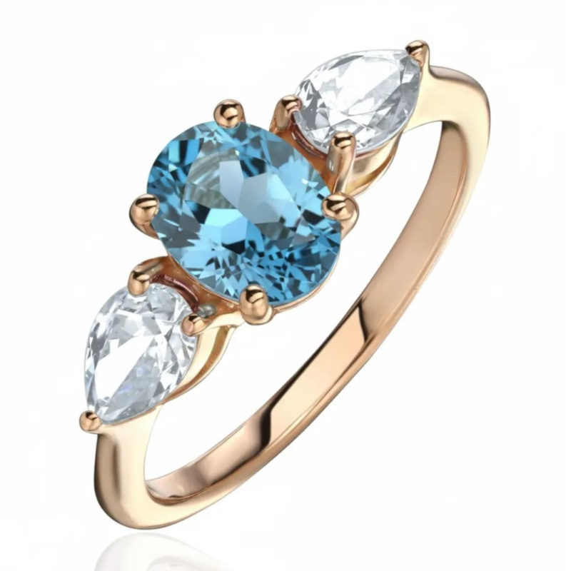 Кольцо из красного золота 585 пробы с топазом и фианитами 01К3115473-5