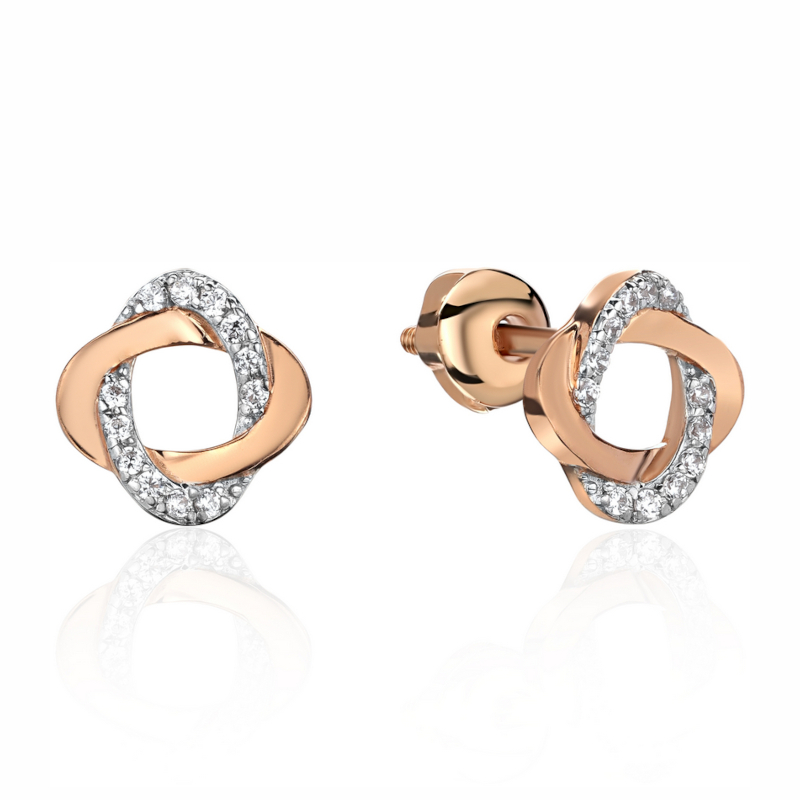 Серьги из красного золота 585 пробы с фианитами 01С1114439Р