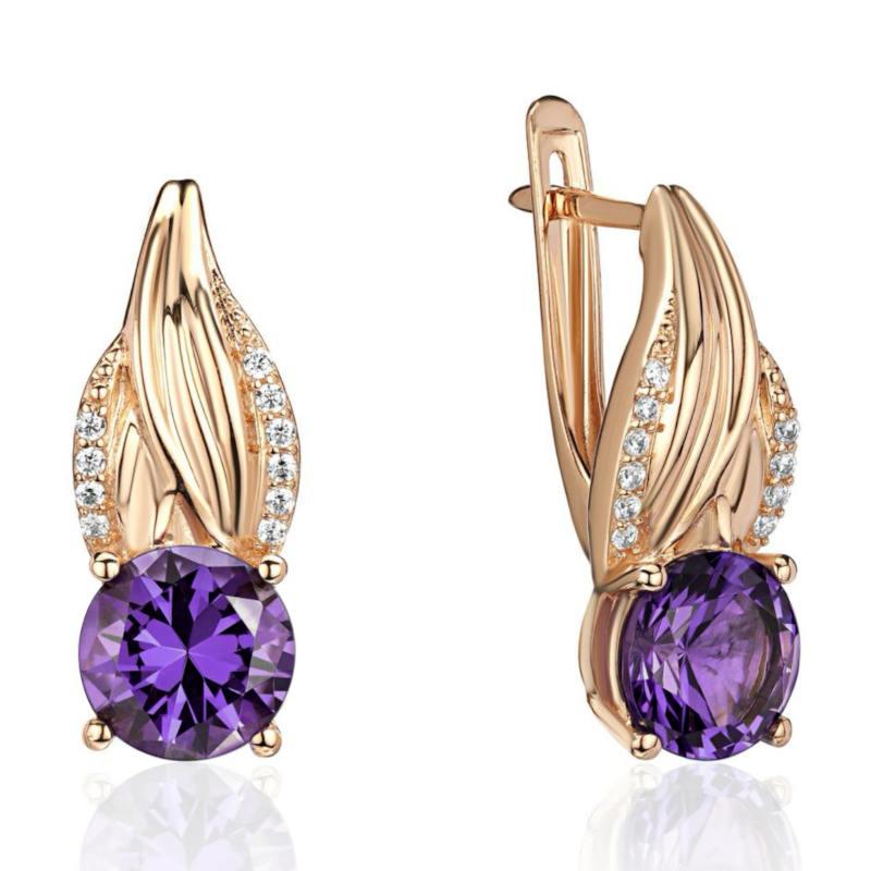 Серьги из красного золота 585 пробы с аметистами и фианитами 01С3115349-3
