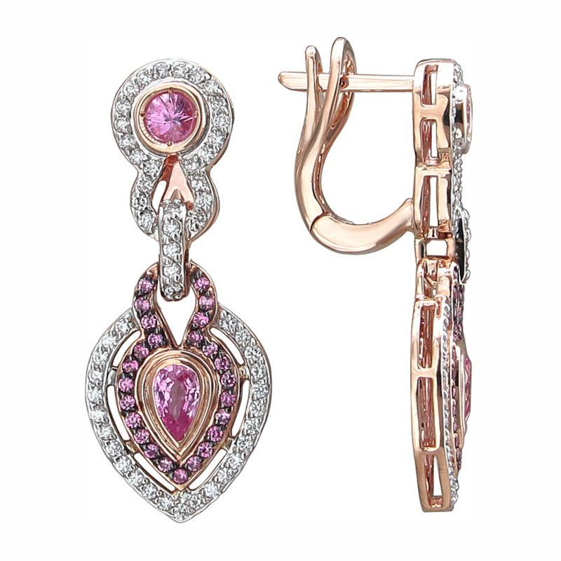 Серьги из красного золота 585 пробы с сапфирами и бриллиантами 01С6113679-2