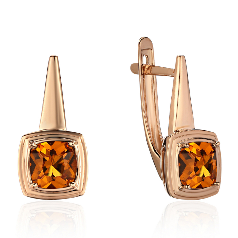 Серьги из красного золота 585 пробы с наноцитринами 01С2115464-2