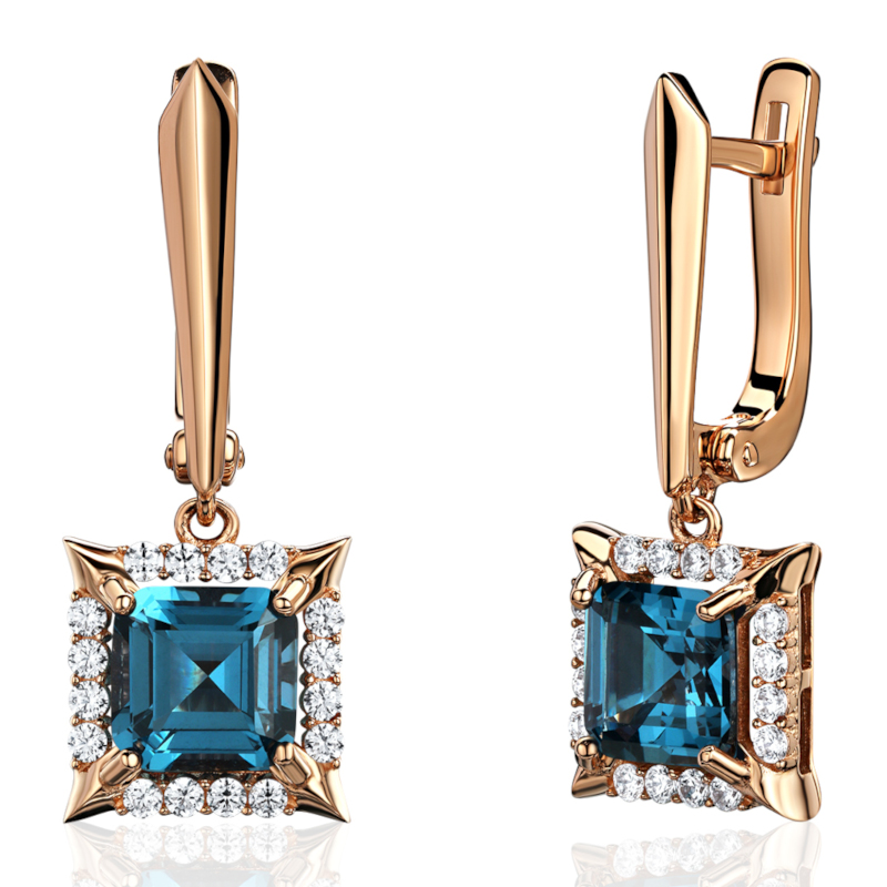 Серьги из красного золота 585 пробы с наноситал топазом и фианитами 01С2115422-2