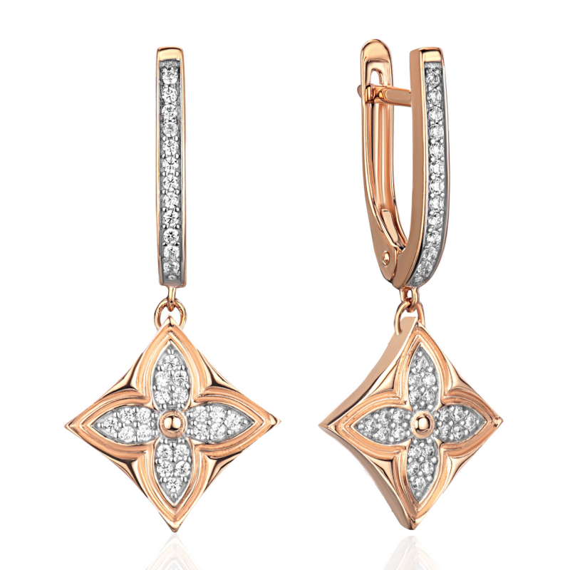 Серьги из красного золота 585 пробы с фианитами 01С1115577Р