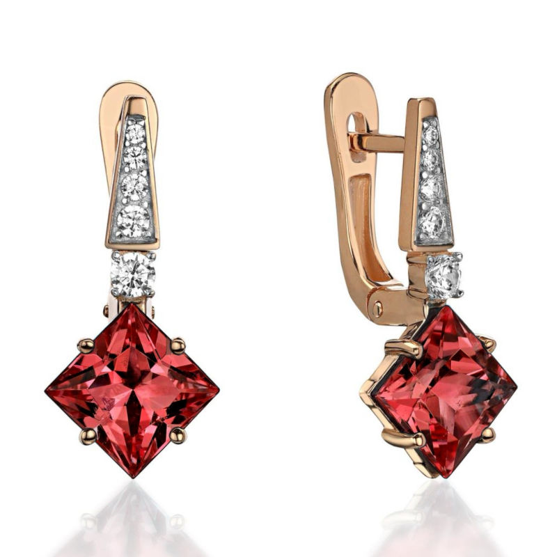 Серьги из красного золота 585 пробы с гранатом и фианитами 01С3115460Р-1