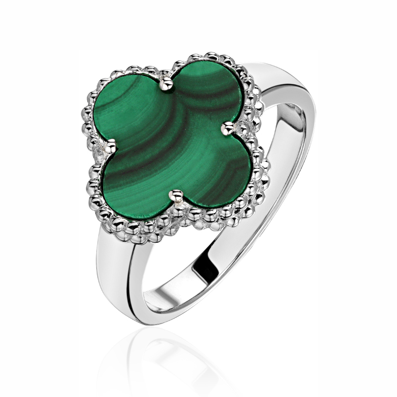 Кольцо из белого золота 585 пробы с малахитом 01К4214170-2