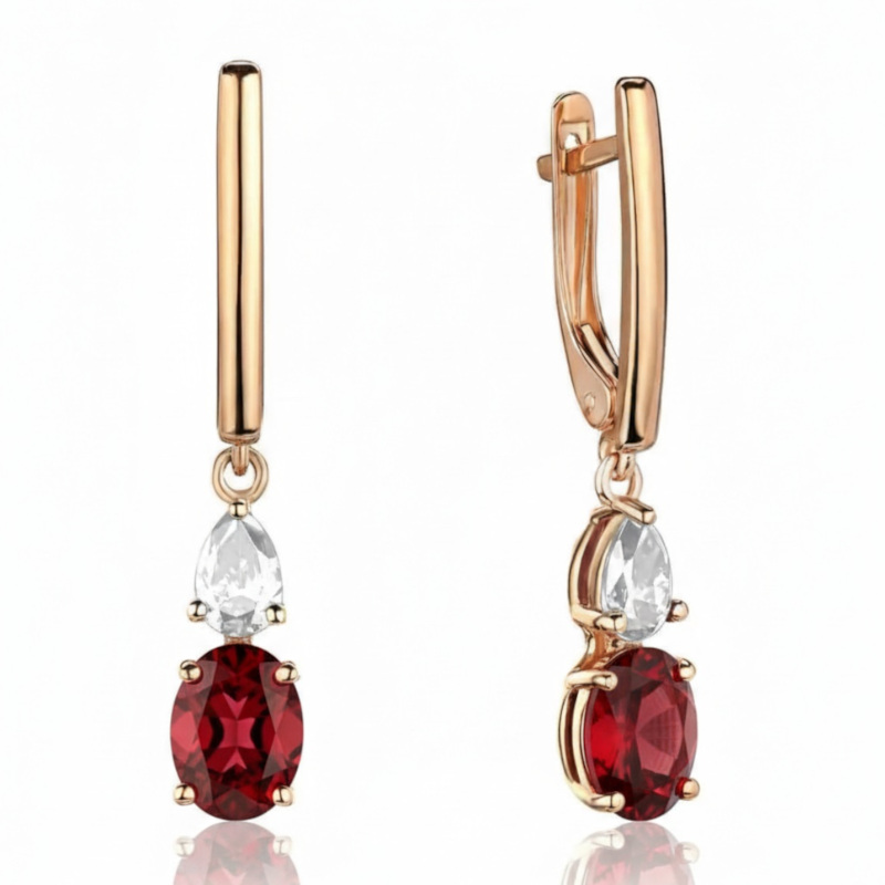 Серьги из красного золота 585 пробы с гранатами и фианитами 01С3116573-7