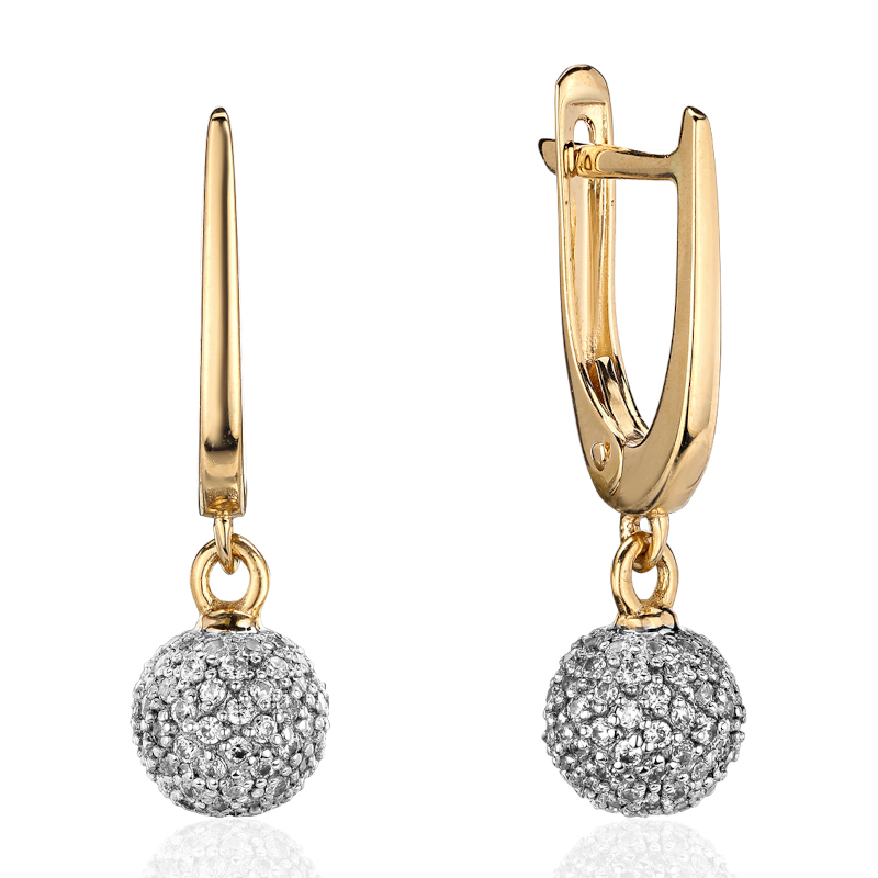 Серьги из желтого золота 585 пробы с фианитами 01С1314899Р