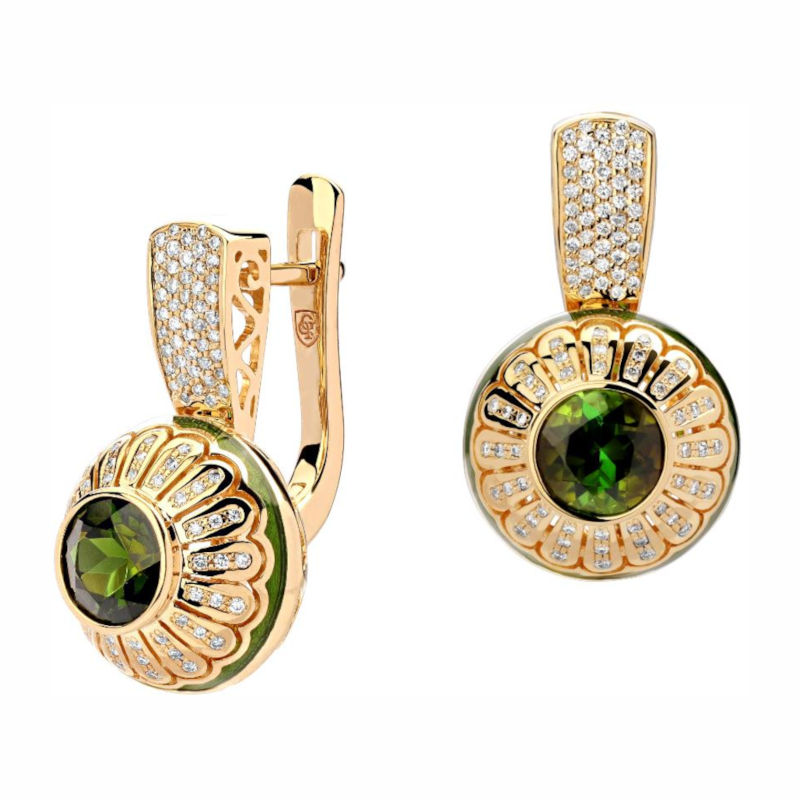 Серьги из желтого золота 585 пробы с турмалинами и бриллиантами 01С636563Э-5