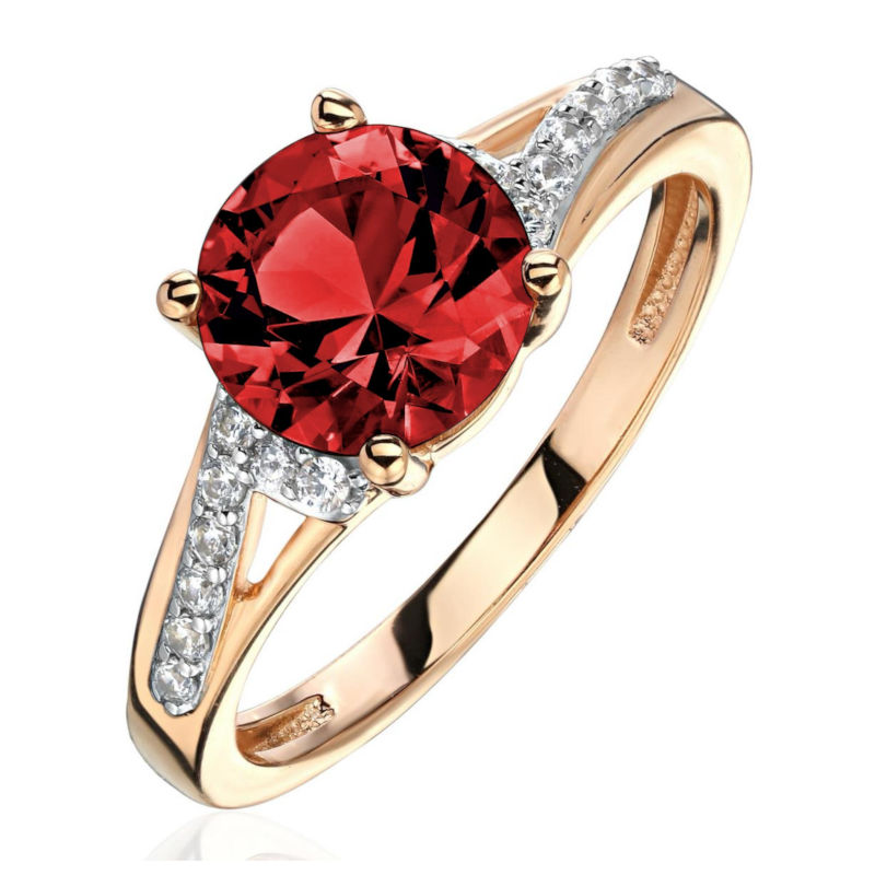 Кольцо из красного золота 585 пробы с гранатом и фианитами 01К3116467Р-3