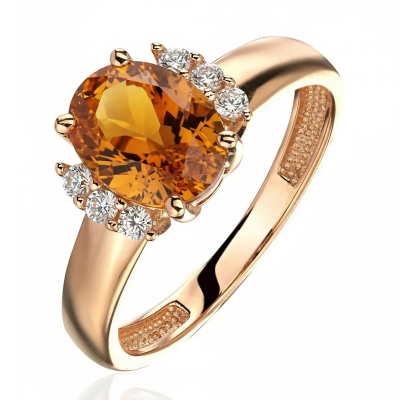 Кольцо из красного золота 585 пробы с цитрином и фианитами 01К3116570-2