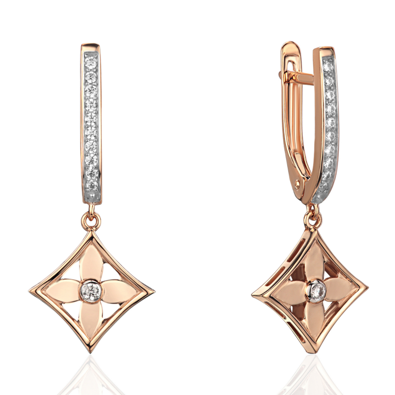 Серьги из красного золота 585 пробы с фианитами 01С1115571Р