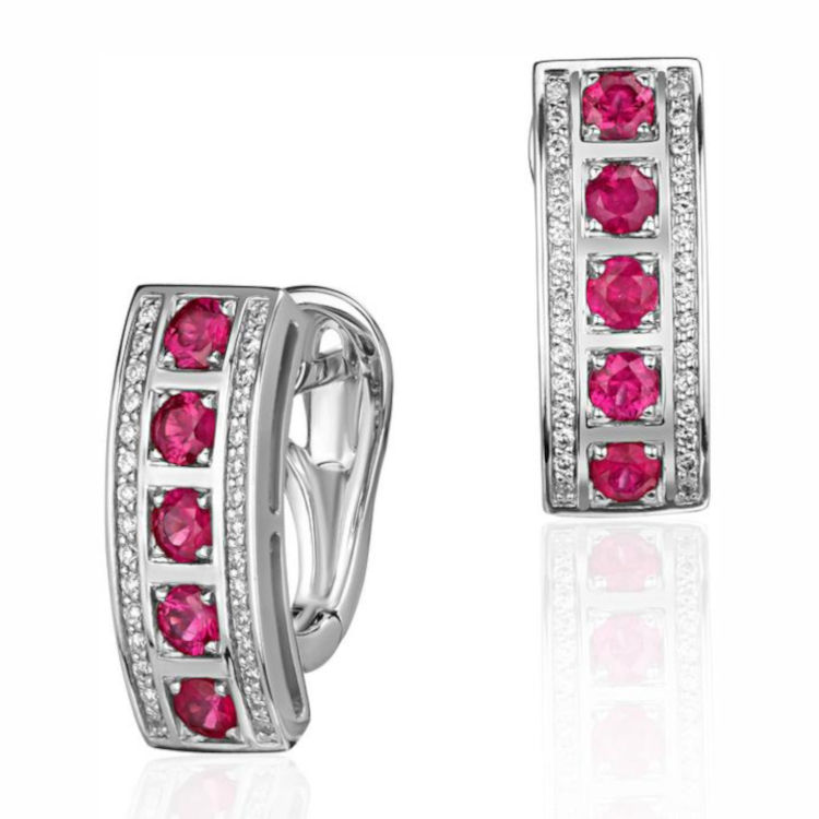 Серьги из белого золота 585 пробы с рубинами и бриллиантами 01С6212340-2 Серьги из белого золота 585 пробы с рубинами и бриллиантами 01С6212340-2