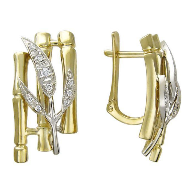 Серьги из комбинированного золота 585 пробы с фианитами 01С166110Ж