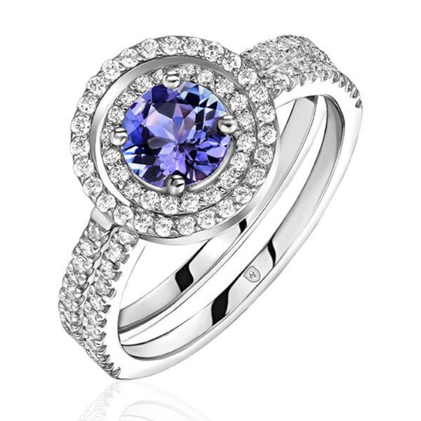 Кольцо из белого золота 585 пробы с танзанитом и бриллиантами 01К6216725-1