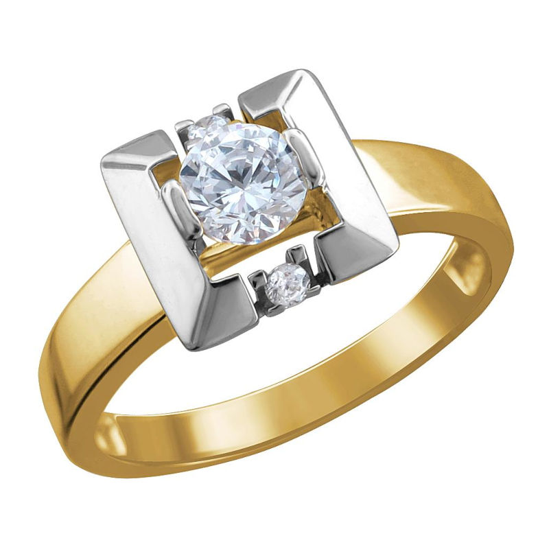 Кольцо из комбинированного золота 585 пробы с фианитами 01К1612813Ж