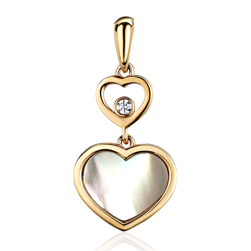 Подвеска из желтого золота 585 пробы с фианитом и перламутром 01П4315094-1