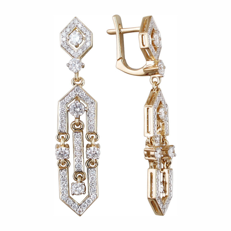 Серьги из желтого золота 585 пробы с бриллиантами 01С6311480 Серьги из желтого золота 585 пробы с бриллиантами 01С6311480